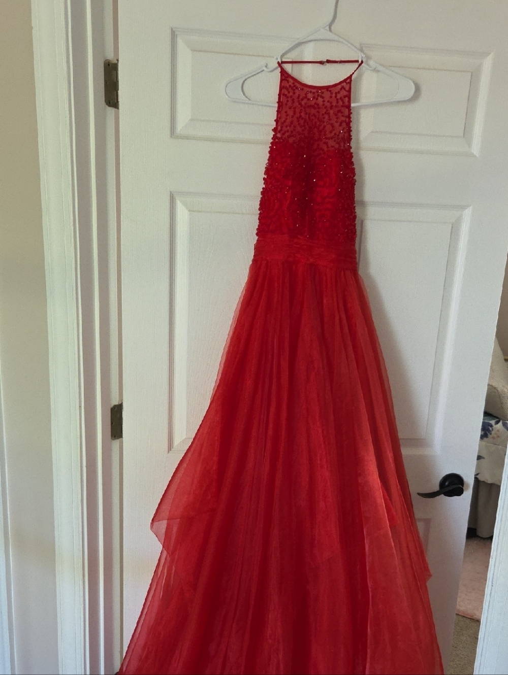 Sherri Hill Red Beaded Halter Gown Size 00